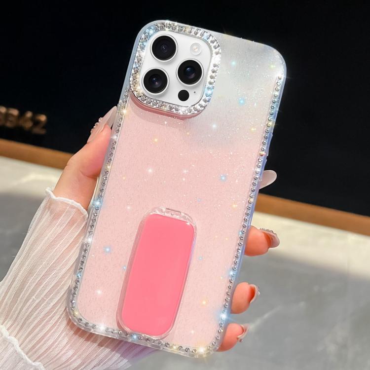 For iPhone 13 Pro Rhinestone Glitter TPU 4-corners Anti-fall Phone Case with Holder