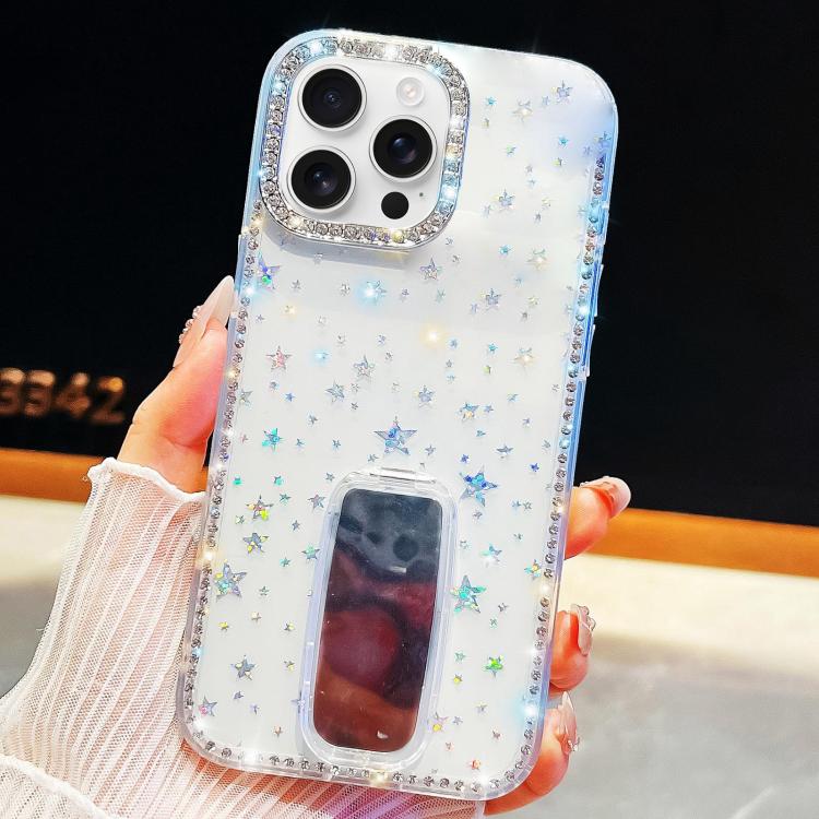For iPhone 13 Pro Rhinestone Glitter TPU 4-corners Anti-fall Phone Case with Holder
