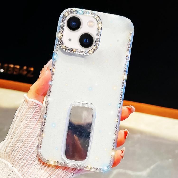 For iPhone 13 Rhinestone Glitter TPU 4-corners Anti-fall Phone Case with Holder