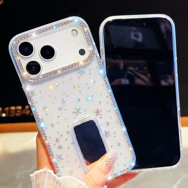 For iPhone Air Rhinestone Glitter TPU 4-corners Anti-fall Phone Case with Holder