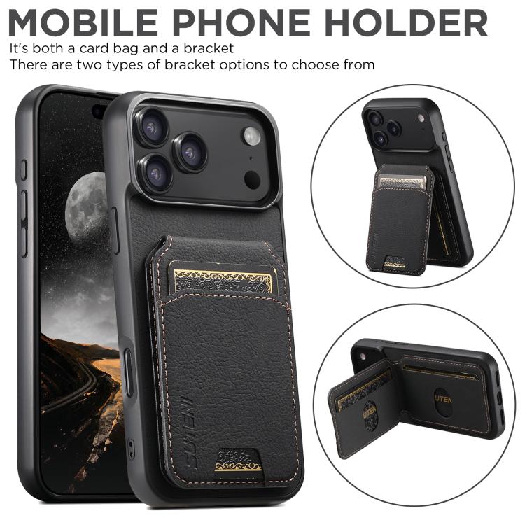 For iPhone 17 Pro Max Suteni H02 Litchi Leather Card Wallet Stand Back Phone Case