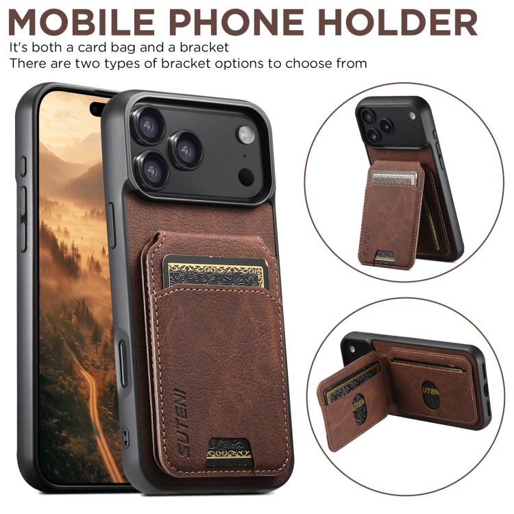 For iPhone 17 Pro Max Suteni H02 Litchi Leather Card Wallet Stand Back Phone Case