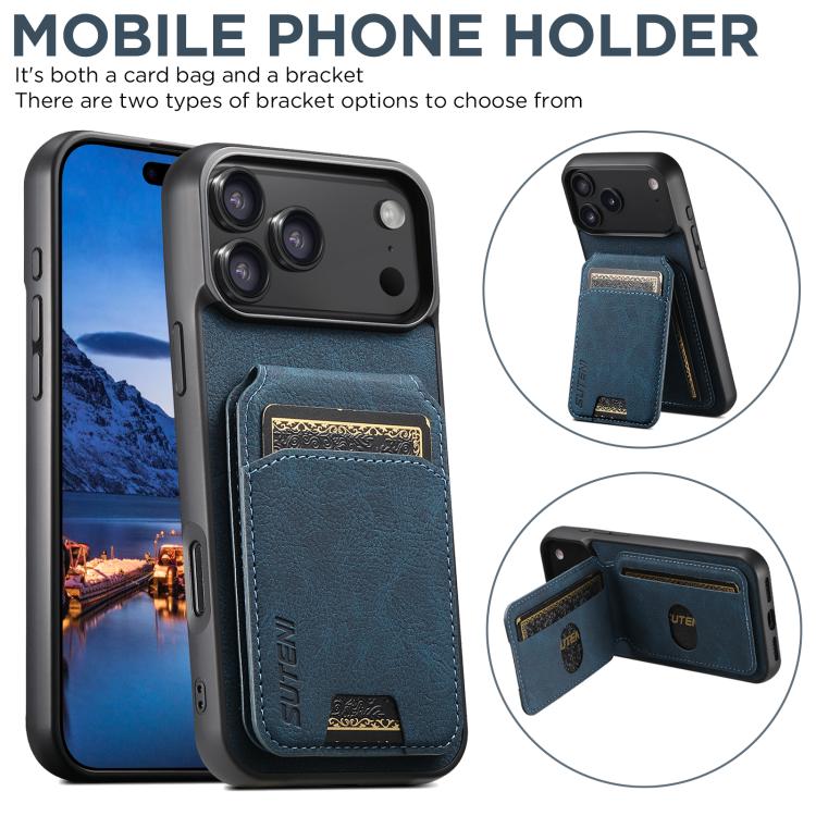For iPhone 17 Pro Max Suteni H02 Litchi Leather Card Wallet Stand Back Phone Case