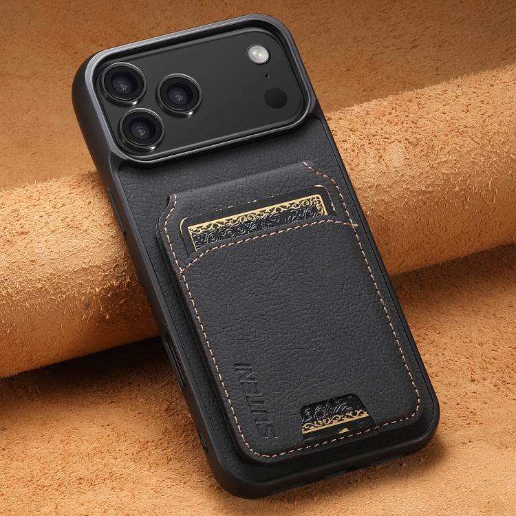 For iPhone 17 Pro Suteni H02 Litchi Leather Card Wallet Stand Back Phone Case