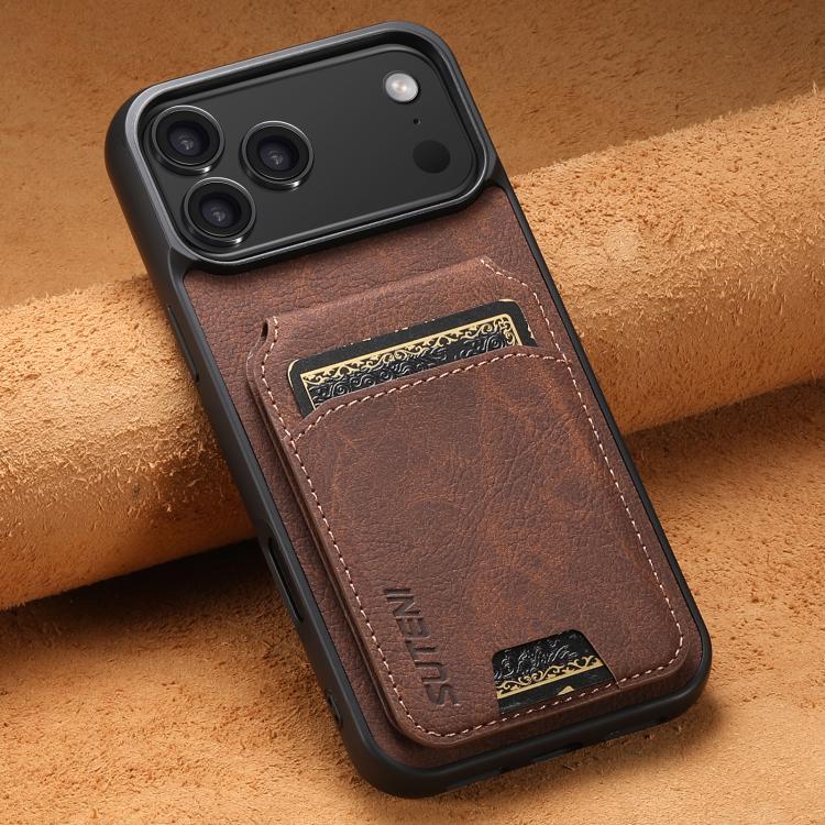 For iPhone 17 Pro Suteni H02 Litchi Leather Card Wallet Stand Back Phone Case