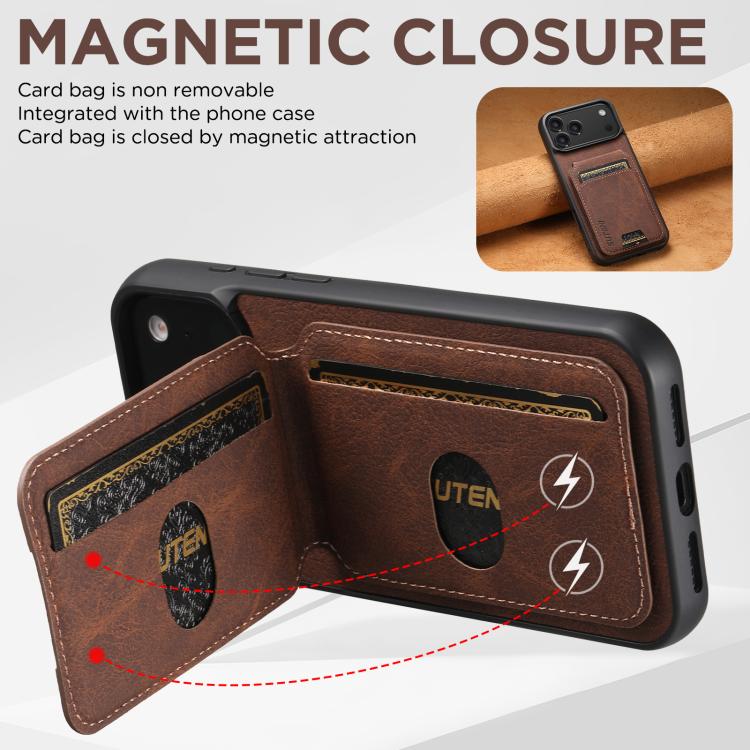 For iPhone 17 Pro Suteni H02 Litchi Leather Card Wallet Stand Back Phone Case