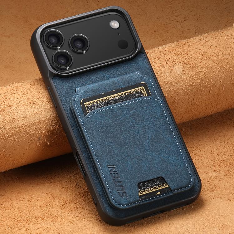 For iPhone 17 Pro Suteni H02 Litchi Leather Card Wallet Stand Back Phone Case