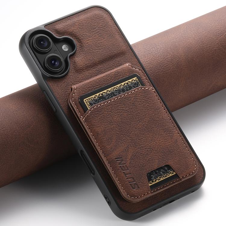 For iPhone 17 Suteni H02 Litchi Leather Card Wallet Stand Back Phone Case