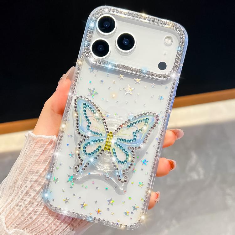 For iPhone 17 Pro Max Diamond Glitter Butterfly Holder Phone Case