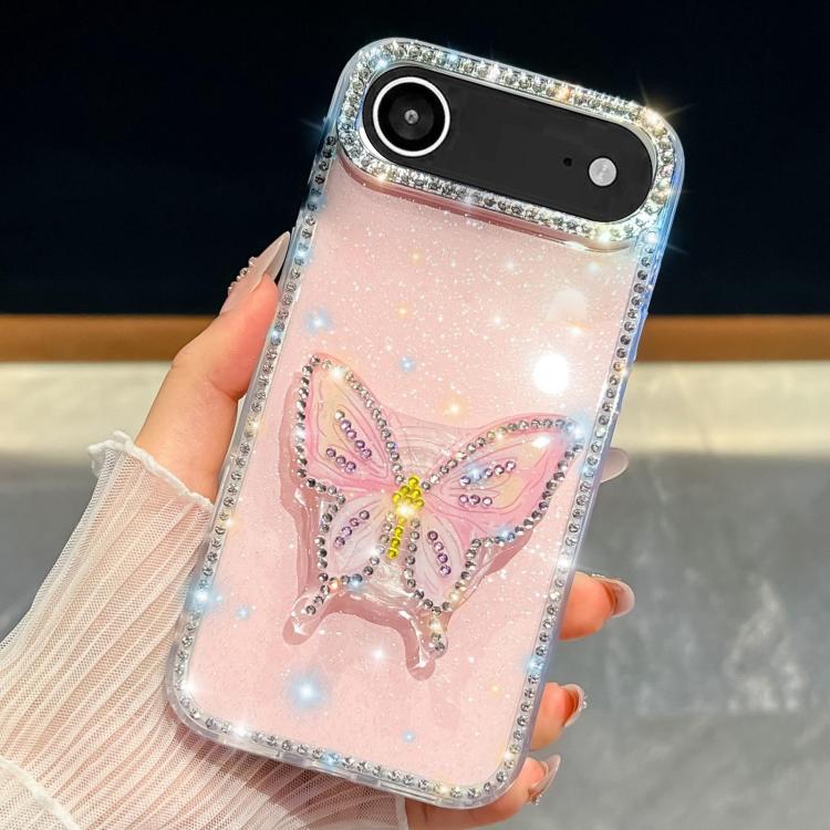 For iPhone Air Diamond Glitter Butterfly Holder Phone Case