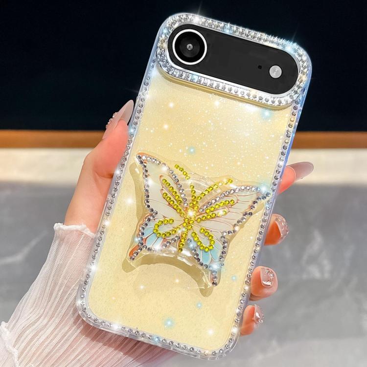 For iPhone Air Diamond Glitter Butterfly Holder Phone Case
