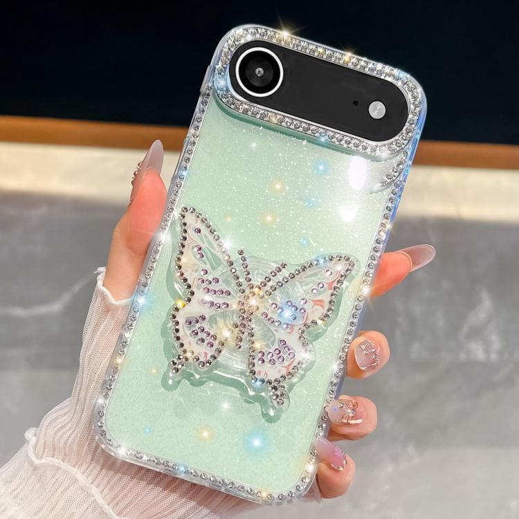 For iPhone Air Diamond Glitter Butterfly Holder Phone Case