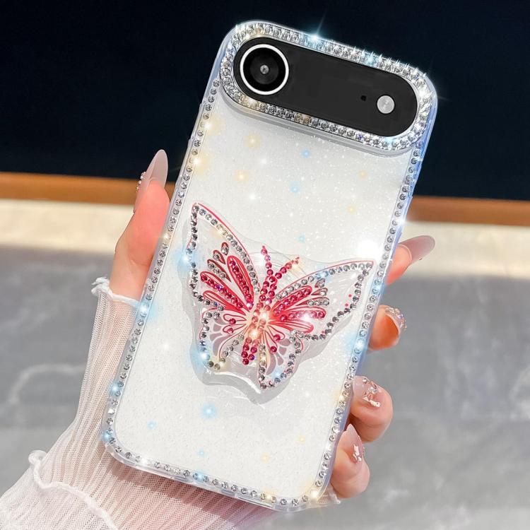 For iPhone Air Diamond Glitter Butterfly Holder Phone Case