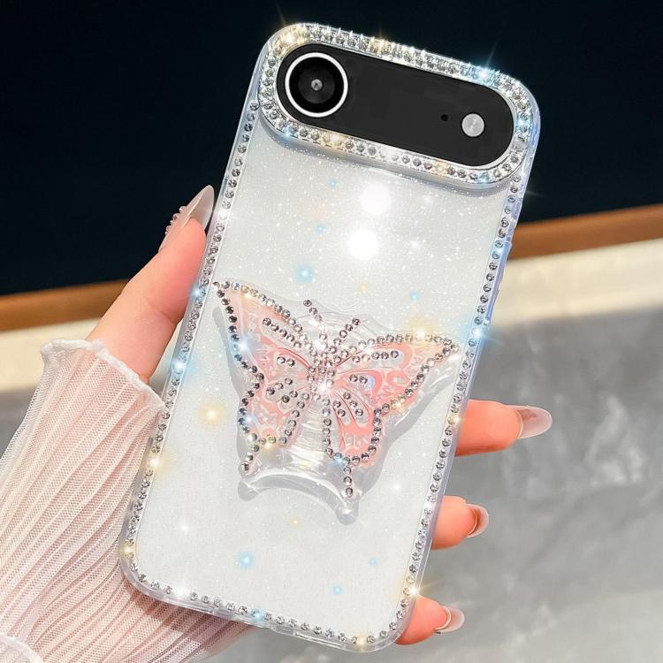 For iPhone Air Diamond Glitter Butterfly Holder Phone Case