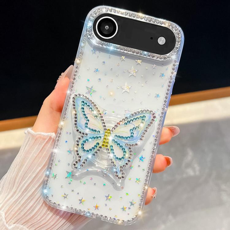 For iPhone Air Diamond Glitter Butterfly Holder Phone Case