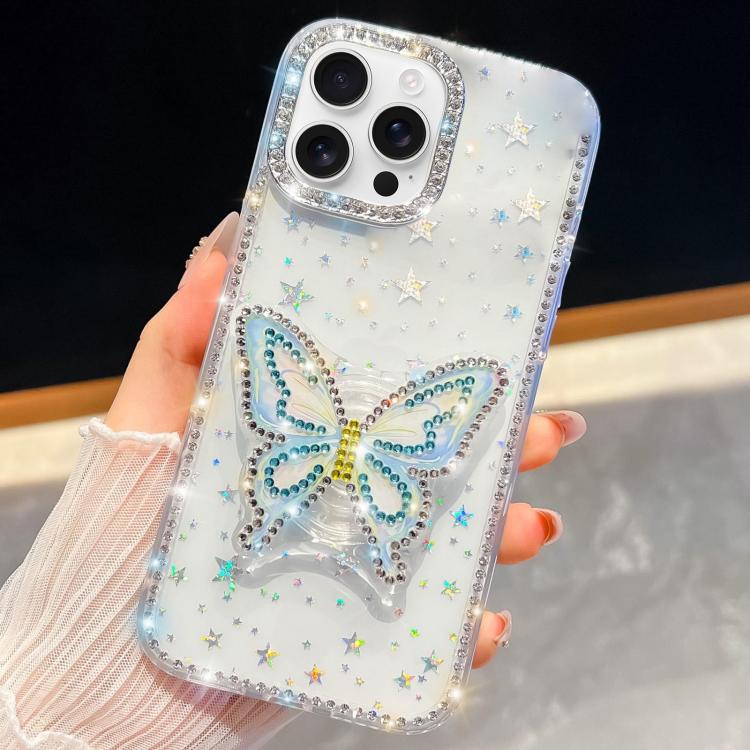 For iPhone 14 Pro Max Diamond Glitter Butterfly Holder Phone Case