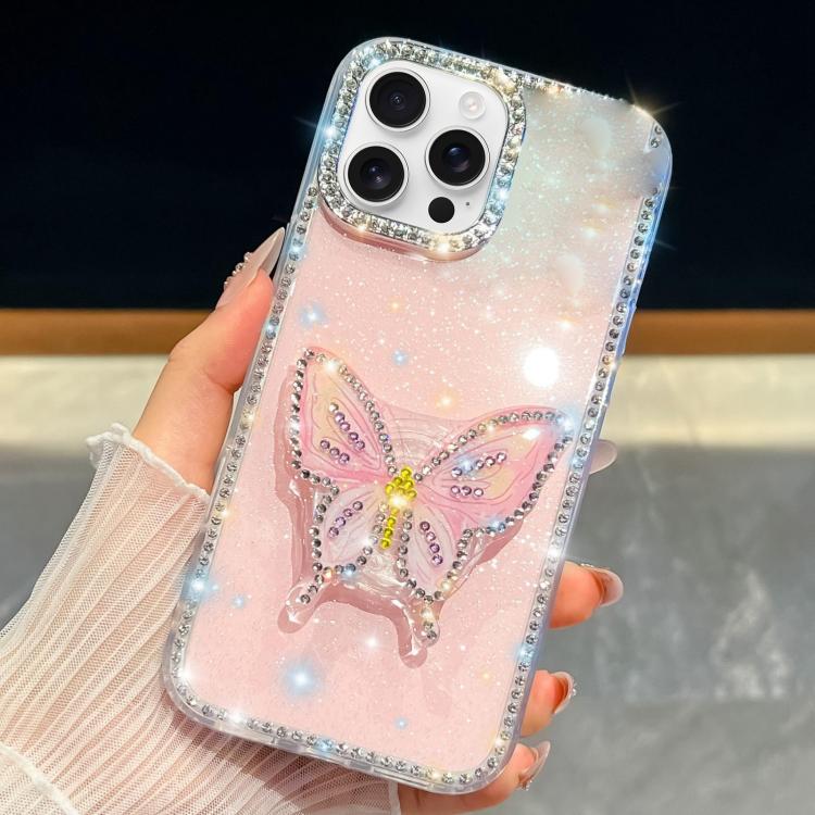 For iPhone 13 Pro Diamond Glitter Butterfly Holder Phone Case