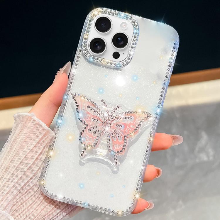 For iPhone 13 Pro Diamond Glitter Butterfly Holder Phone Case
