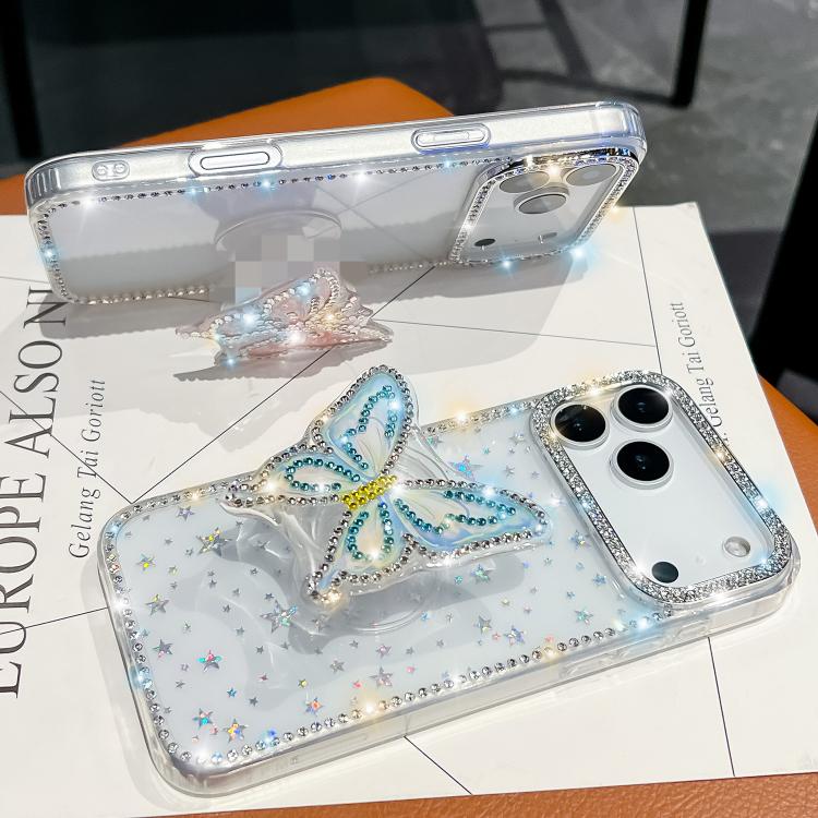 For iPhone Air Diamond Glitter Butterfly Holder Phone Case
