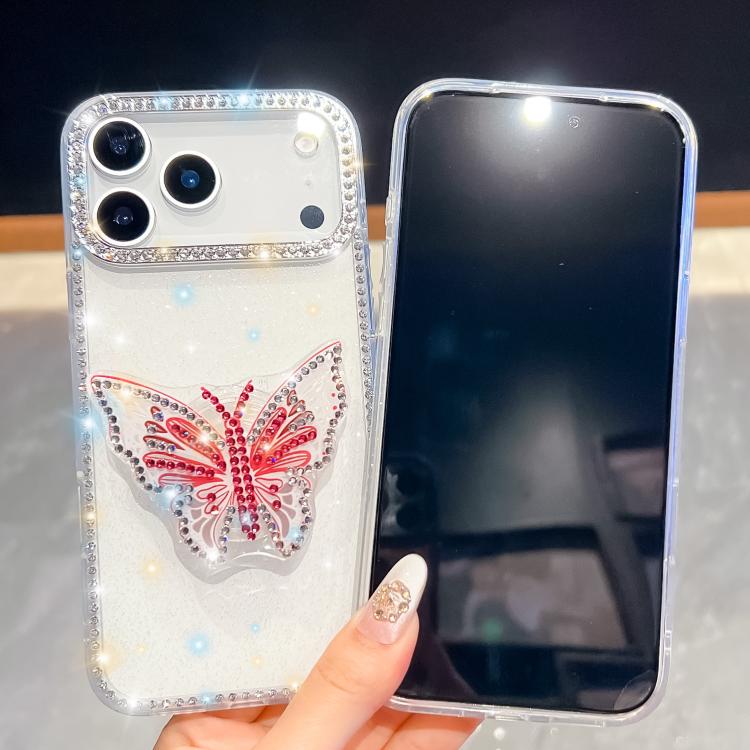For iPhone Air Diamond Glitter Butterfly Holder Phone Case