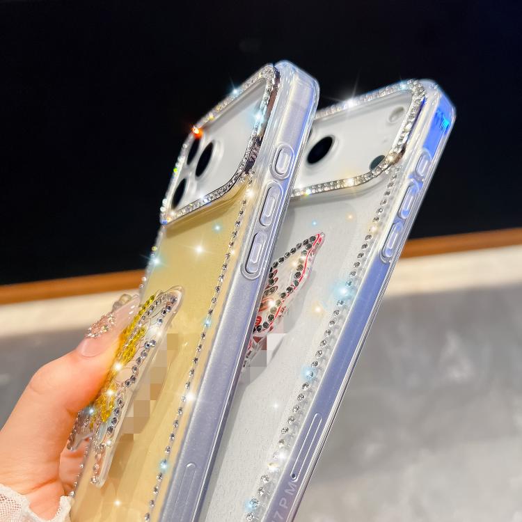 For iPhone Air Diamond Glitter Butterfly Holder Phone Case