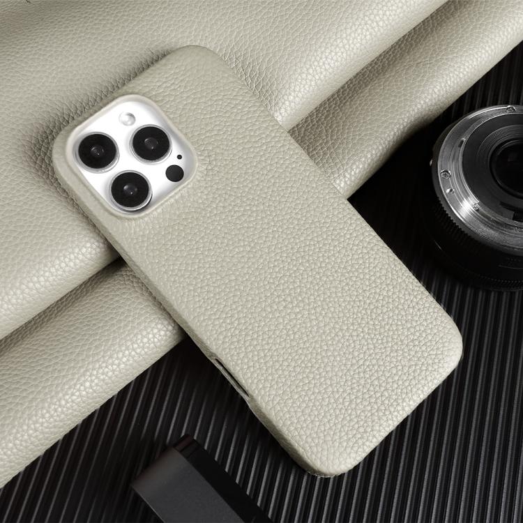 For iPhone 16 Pro Max Litchi Texture Genuine Leather MagSafe Back Phone Case