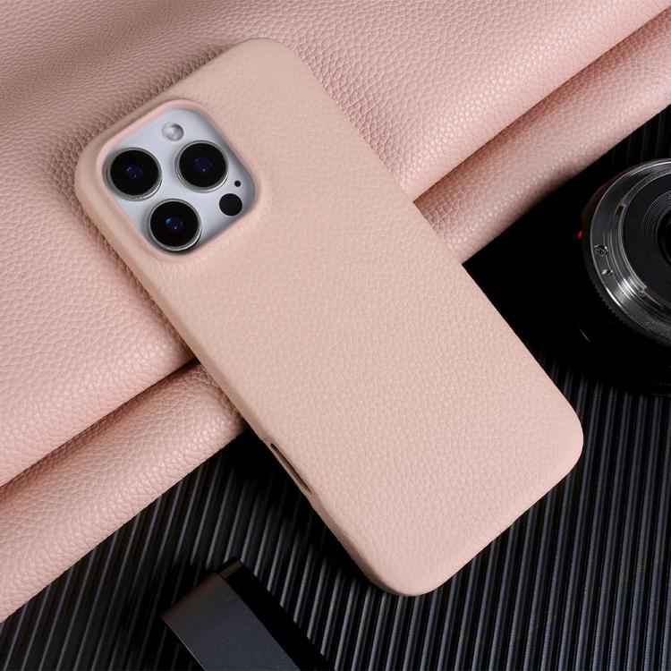 For iPhone 15 Pro Max Litchi Texture Genuine Leather MagSafe Back Phone Case