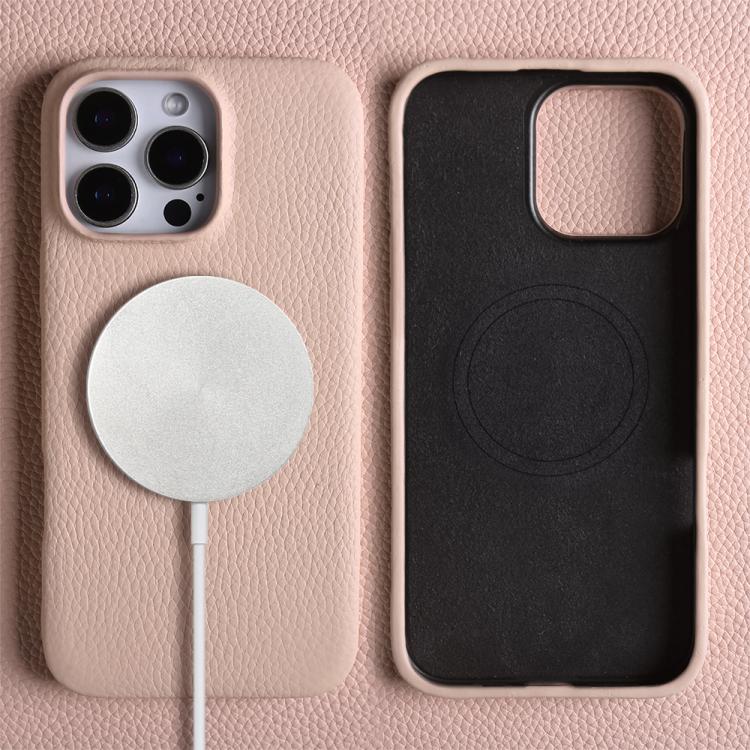 For iPhone 15 Pro Max Litchi Texture Genuine Leather MagSafe Back Phone Case