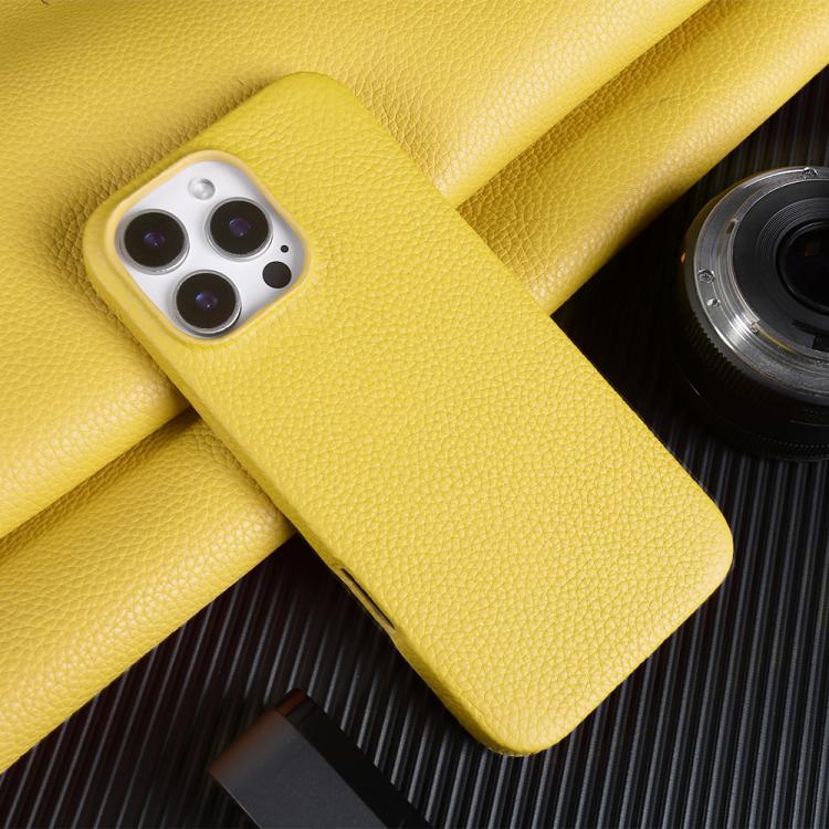 For iPhone 15 Pro Max Litchi Texture Genuine Leather MagSafe Back Phone Case
