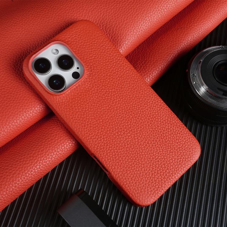 For iPhone 14 Pro Max Litchi Texture Genuine Leather MagSafe Back Phone Case