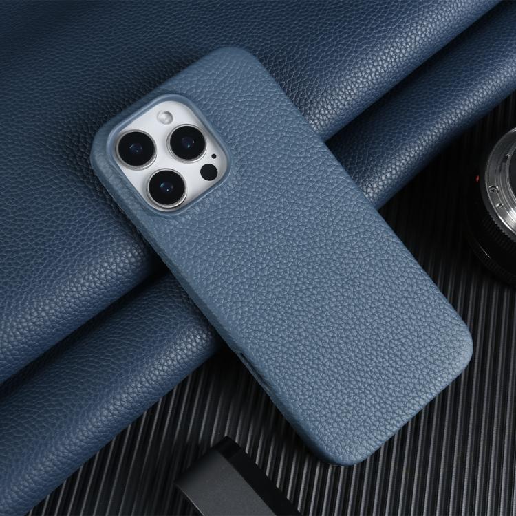 For iPhone 14 Pro Max Litchi Texture Genuine Leather MagSafe Back Phone Case