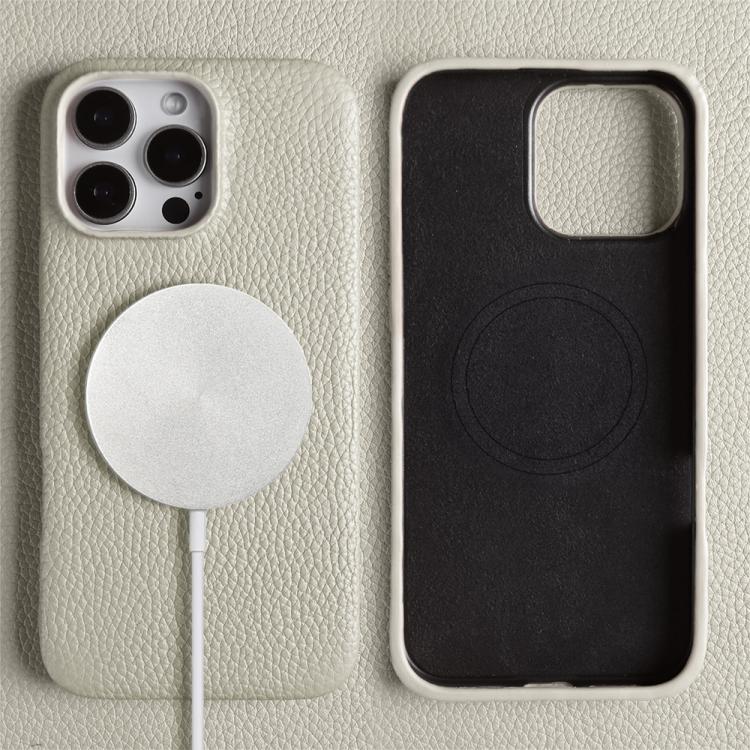 For iPhone 14 Pro Max Litchi Texture Genuine Leather MagSafe Back Phone Case
