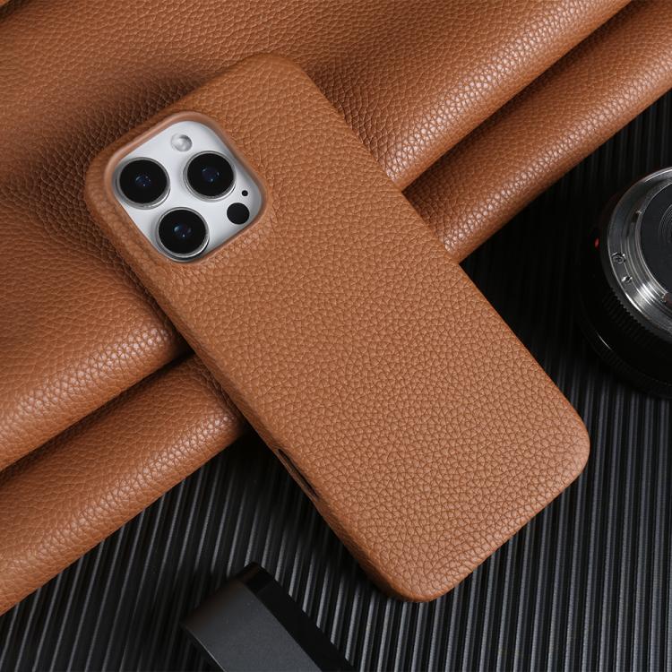 For iPhone 12 Pro Max Litchi Texture Genuine Leather MagSafe Back Phone Case