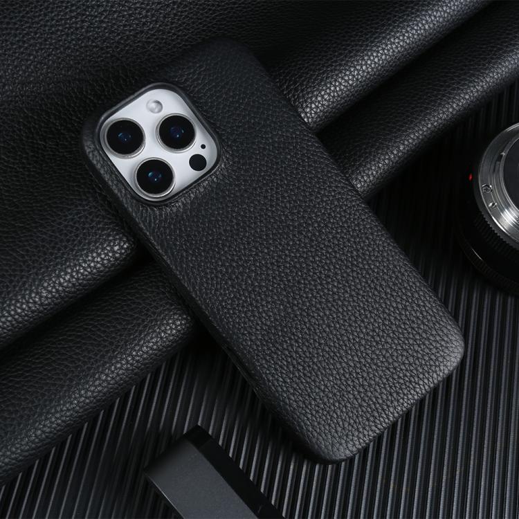 For iPhone 13 Pro Max Litchi Texture Genuine Leather MagSafe Back Phone Case