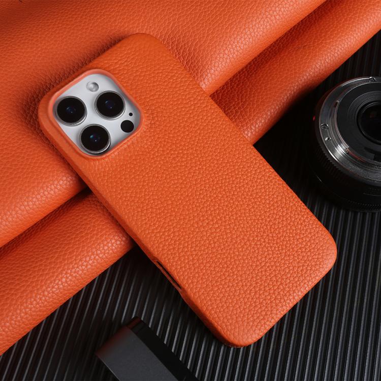For iPhone 15 Pro Litchi Texture Genuine Leather MagSafe Back Phone Case