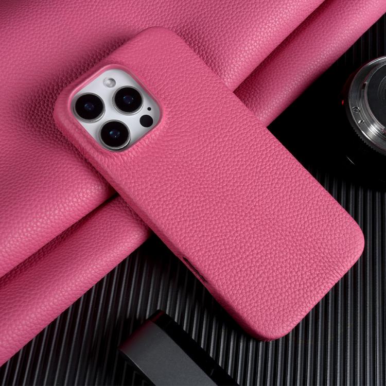 For iPhone 15 Pro Litchi Texture Genuine Leather MagSafe Back Phone Case