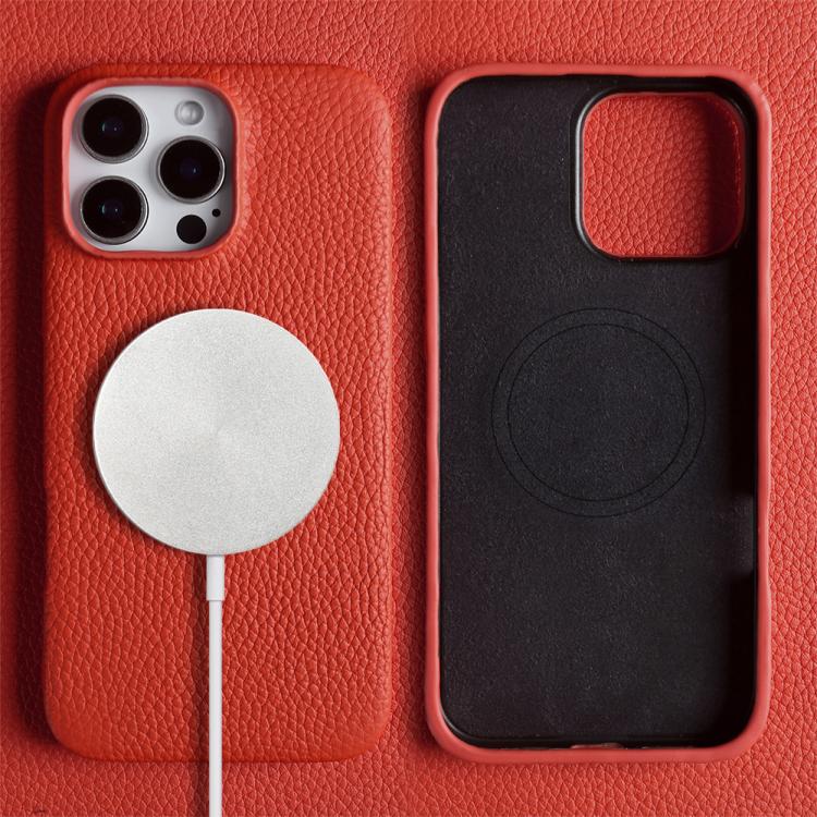 For iPhone 16 Pro Litchi Texture Genuine Leather MagSafe Back Phone Case