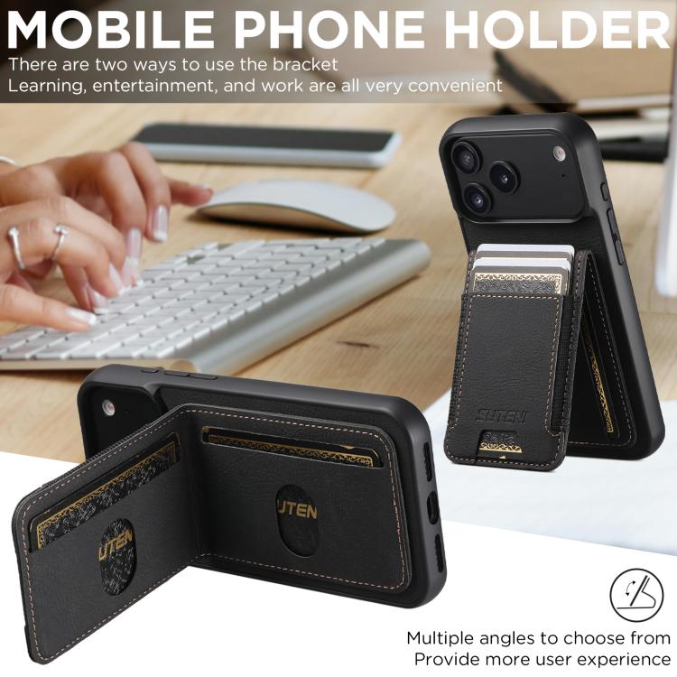 For iPhone 17 Pro Max Suteni H03 Litchi Leather Card Bag Stand Back Phone Case