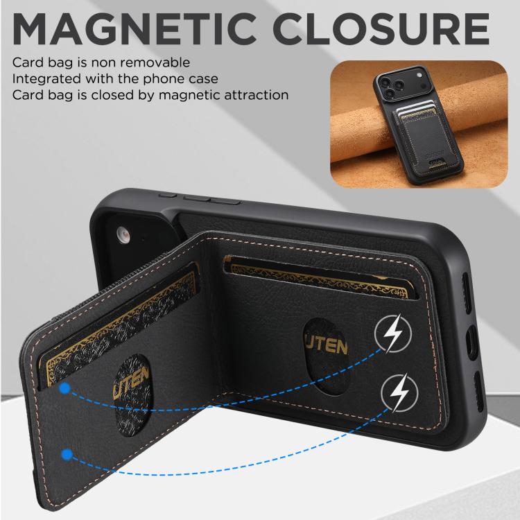For iPhone 17 Pro Max Suteni H03 Litchi Leather Card Bag Stand Back Phone Case