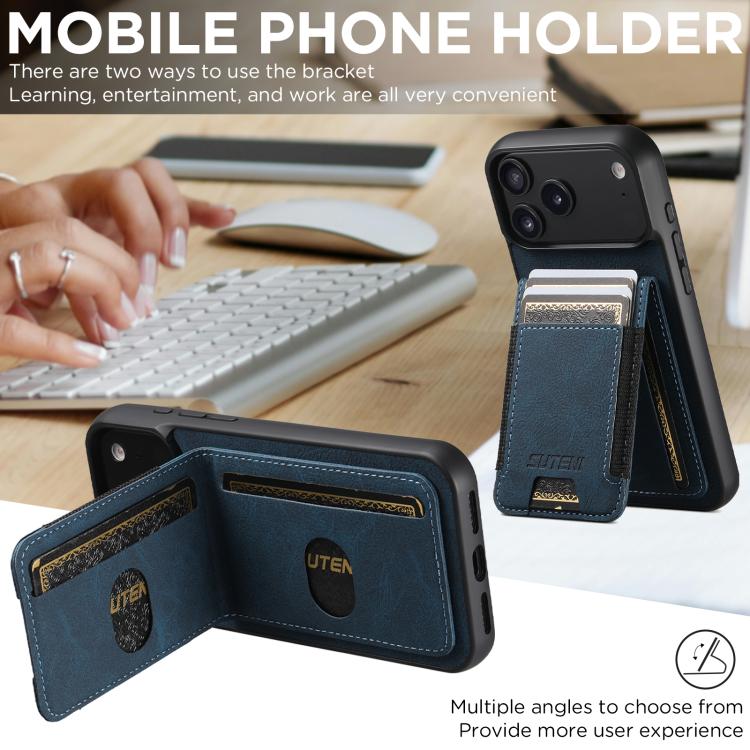 For iPhone 17 Pro Max Suteni H03 Litchi Leather Card Bag Stand Back Phone Case