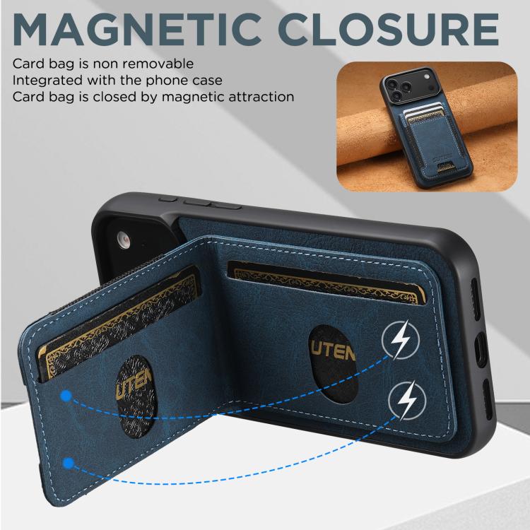 For iPhone 17 Pro Max Suteni H03 Litchi Leather Card Bag Stand Back Phone Case