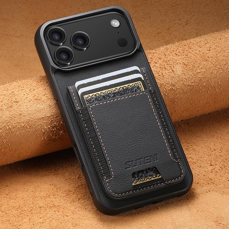 For iPhone 17 Pro Suteni H03 Litchi Leather Card Bag Stand Back Phone Case