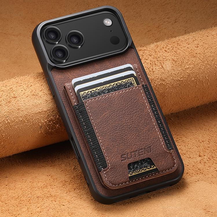 For iPhone 17 Pro Suteni H03 Litchi Leather Card Bag Stand Back Phone Case