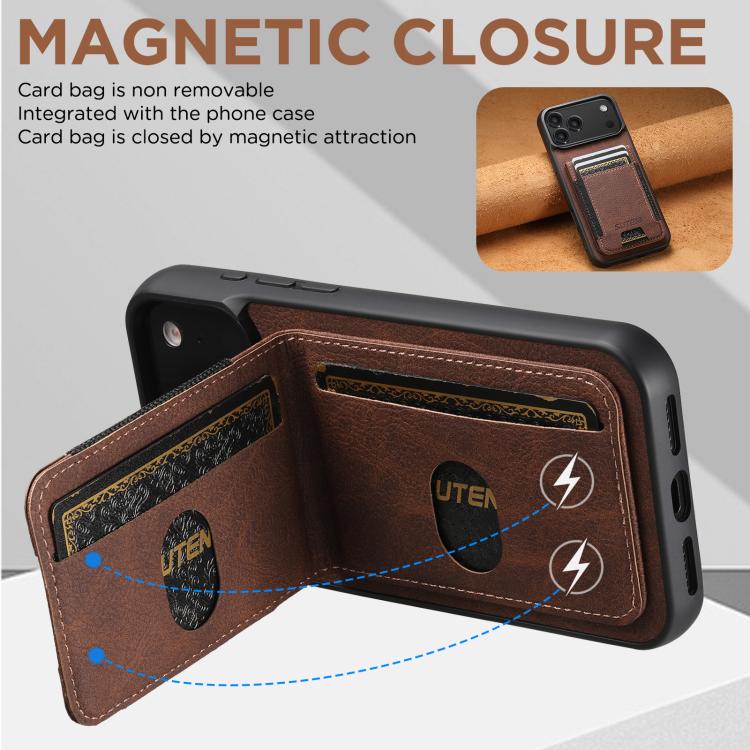 For iPhone 17 Pro Suteni H03 Litchi Leather Card Bag Stand Back Phone Case