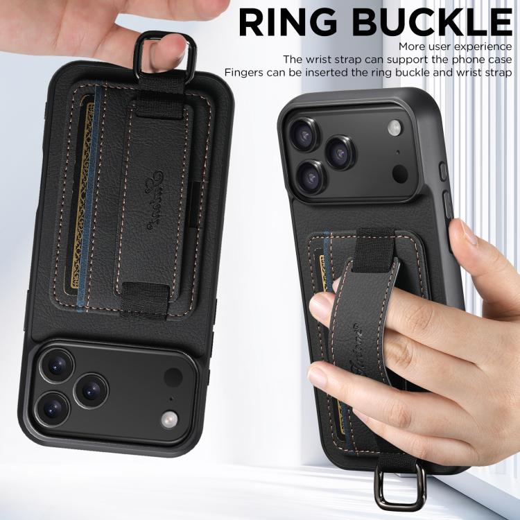 For iPhone 17 Pro Max Suteni H13 Litchi Leather Wrist Strap Wallet Back Phone Case