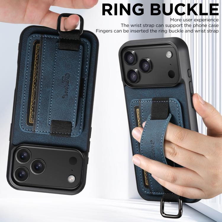 For iPhone 17 Pro Max Suteni H13 Litchi Leather Wrist Strap Wallet Back Phone Case