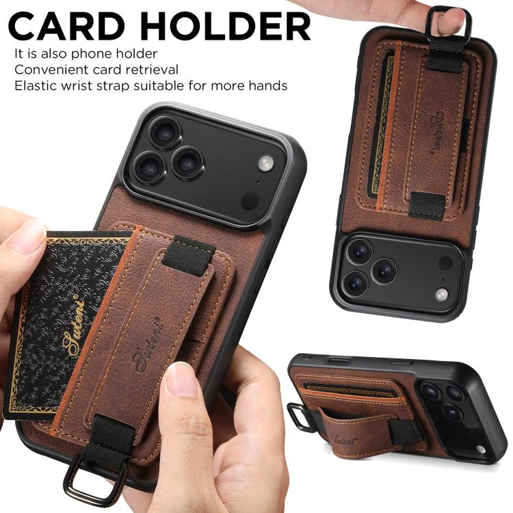For iPhone 17 Pro Suteni H13 Litchi Leather Wrist Strap Wallet Back Phone Case