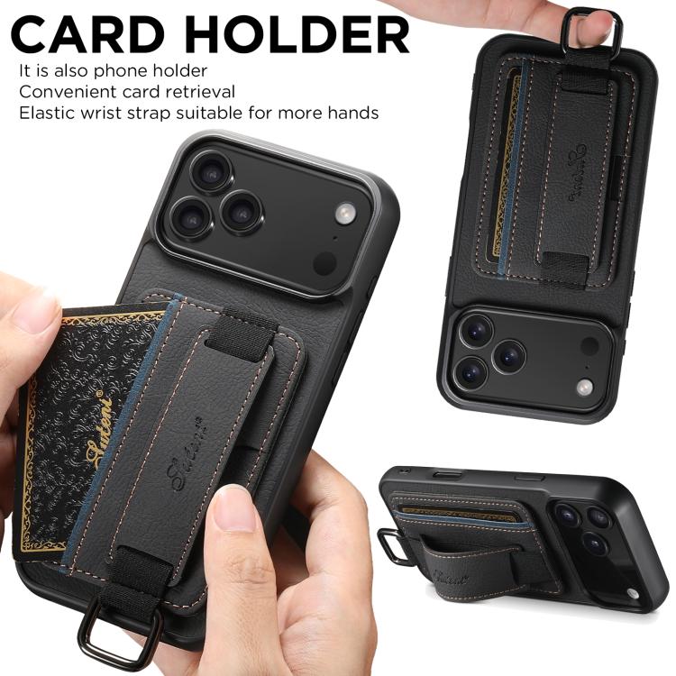 For iPhone 17 Suteni H13 Litchi Leather Wrist Strap Wallet Back Phone Case