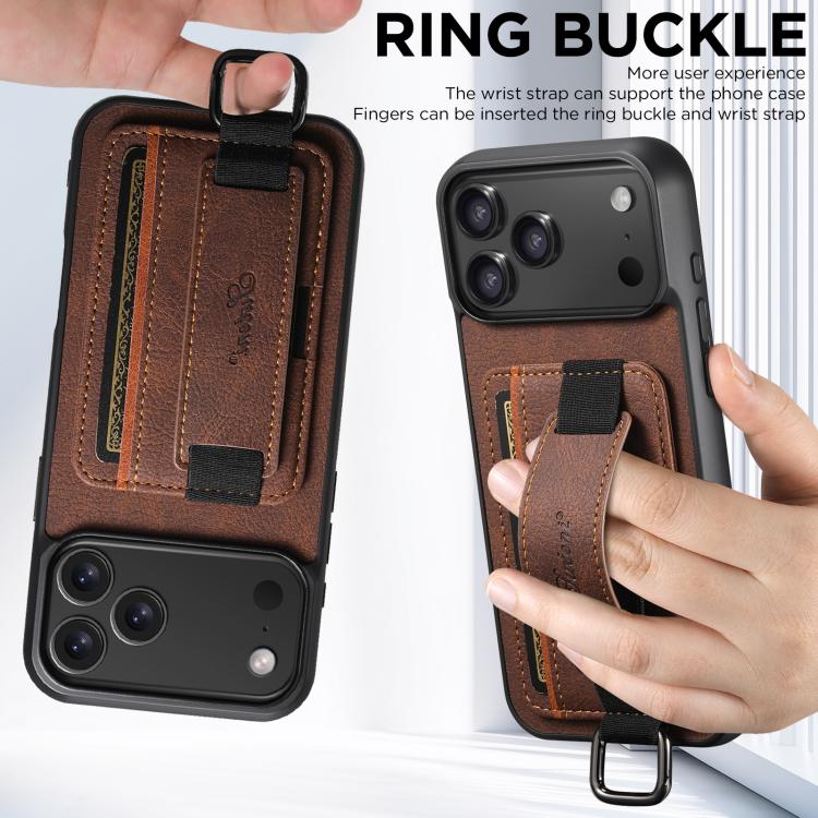 For iPhone 17 Suteni H13 Litchi Leather Wrist Strap Wallet Back Phone Case