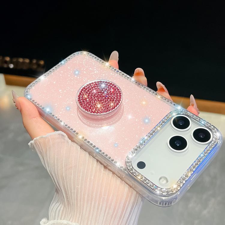 For iPhone 17 Pro Max Diamond Glitter Diamond Round Holder Phone Case